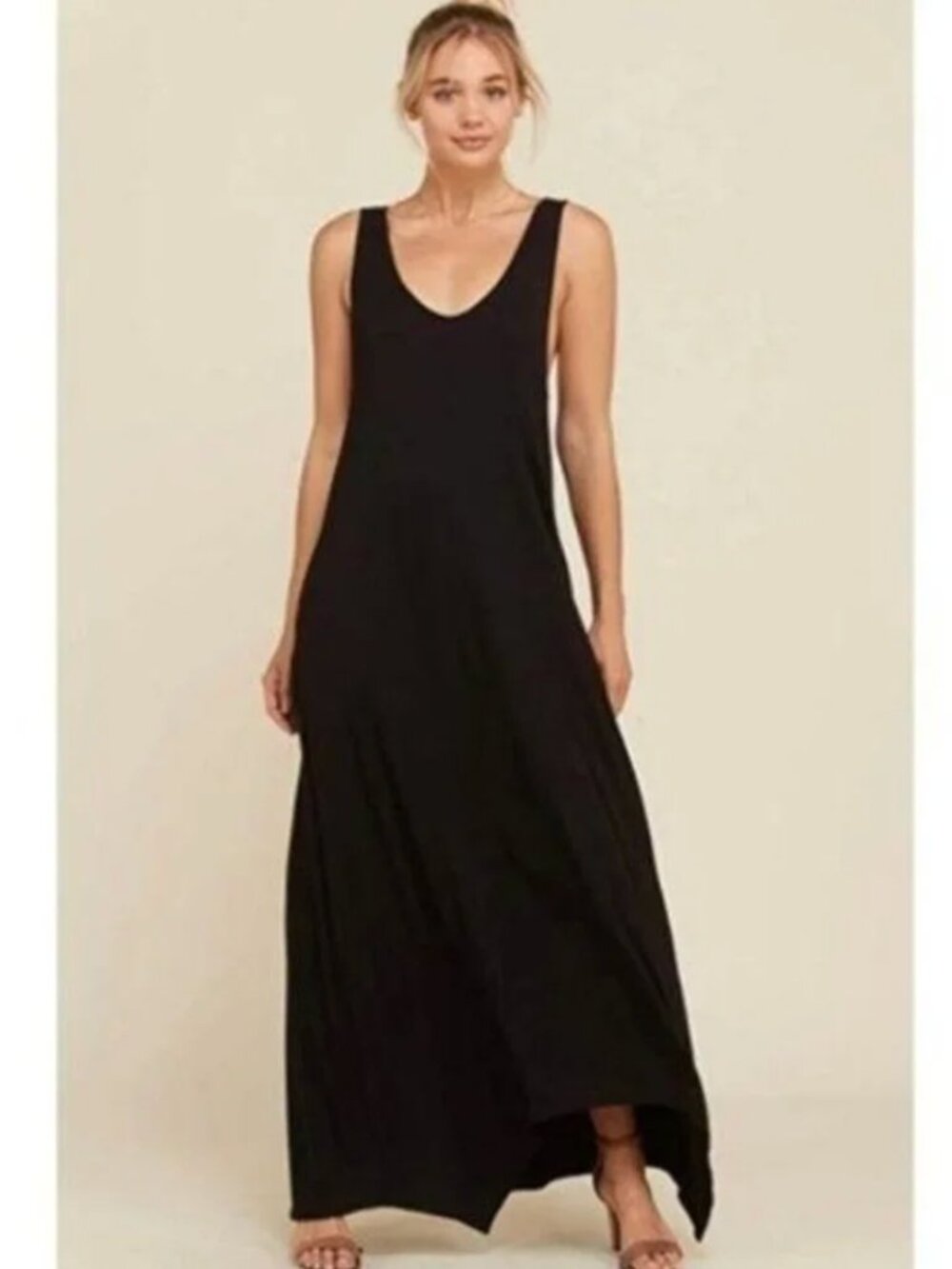 NWT Annabelle Black Pocket Tank Maxi Jersey Dress Medium M